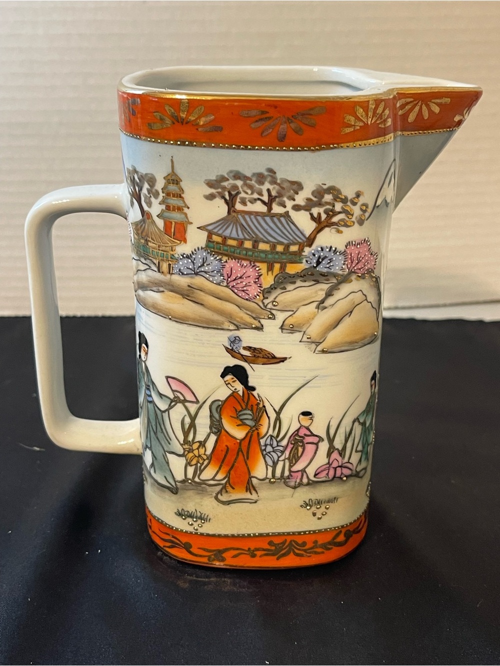 Nippon Porcelain Serving Pitcher in Orange and Multicolor